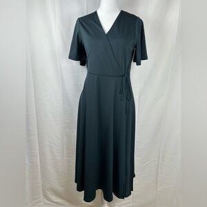 H&M Faux Wrap Dress Size Small Navy Blue Tie Waist V-Neck Short Sleeves